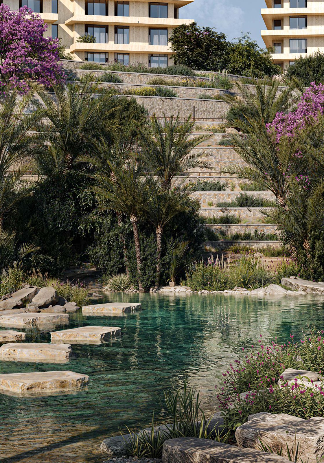 البحيرة الطبيعية والمدرجات الحجرية